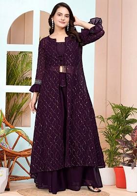 Purple Printed Poly Blend Co Ord Set