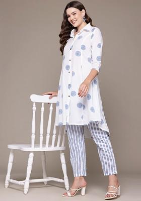 White Printed Poly Blend Co Ord Set