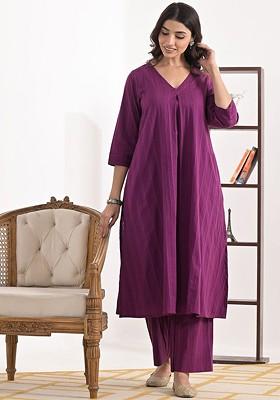 Purple Printed Cotton Co Ord Set