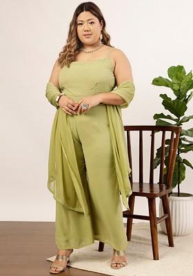 Lime Green Printed Poly Blend Co Ord Set