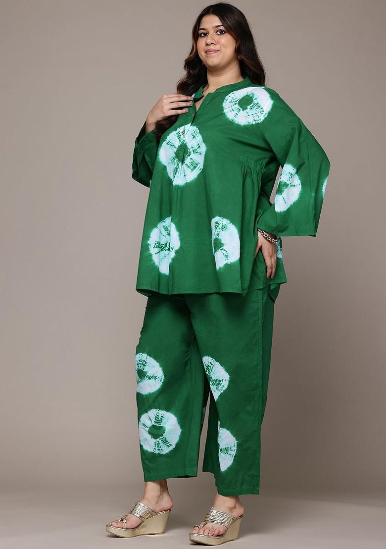 Green Printed Cotton Co Ord Set - Indya
