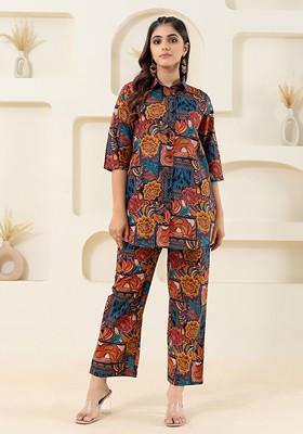 Blue Printed Cotton Co Ord Set