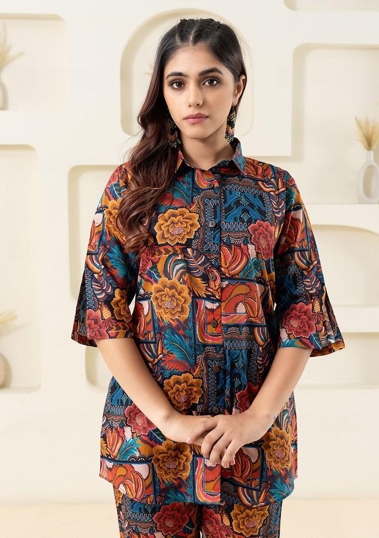 Blue Printed Cotton Co Ord Set - Indya