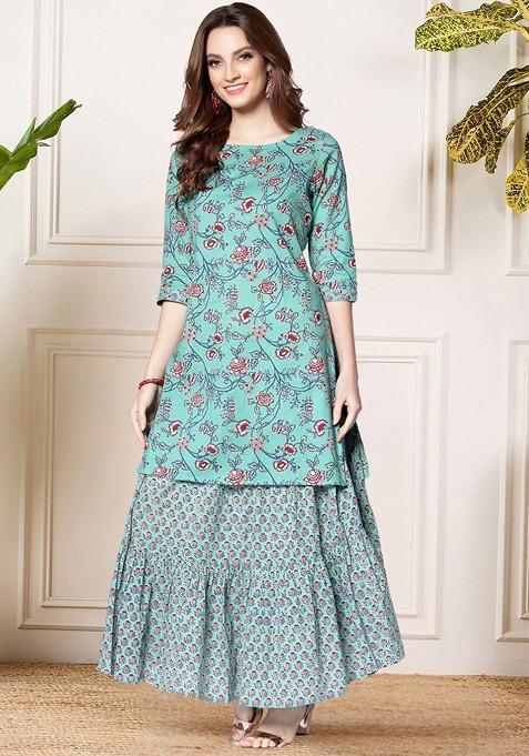 Blue Printed Poly Blend Co Ord Set