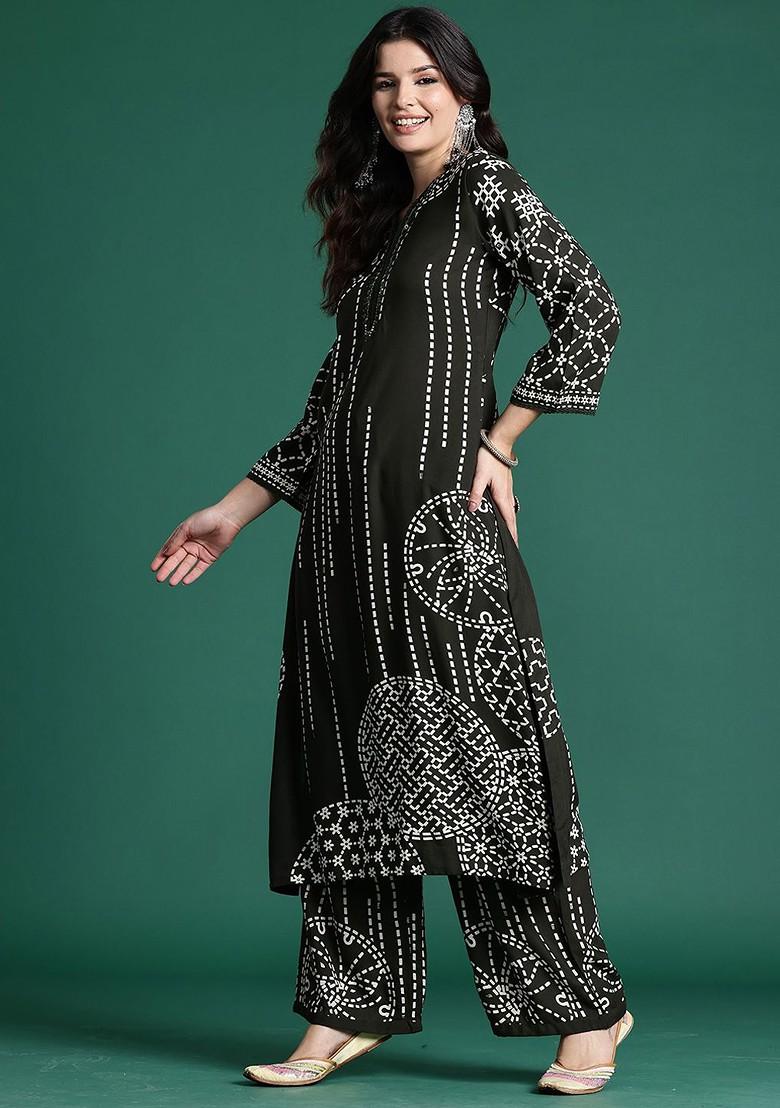 Green Printed Poly Blend Co Ord Set - Indya