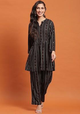 Black Printed Poly Blend Co Ord Set