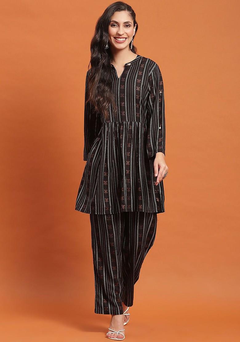 Black Printed Poly Blend Co Ord Set - Indya