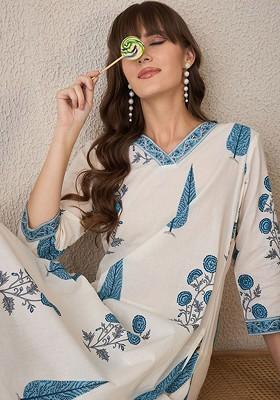 White Printed Cotton Co Ord Set