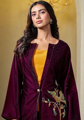 Purple Printed Poly Blend Co Ord Set