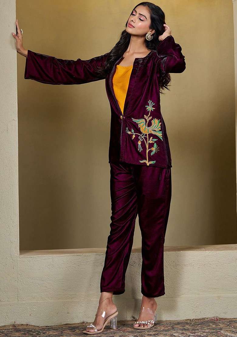 Purple Printed Poly Blend Co Ord Set - Indya