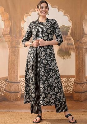 Black Printed Poly Blend Co Ord Set