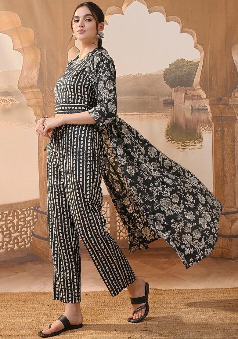 Black Printed Poly Blend Co Ord Set - Indya