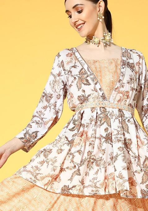 Beige Printed Poly Blend Co Ord Set