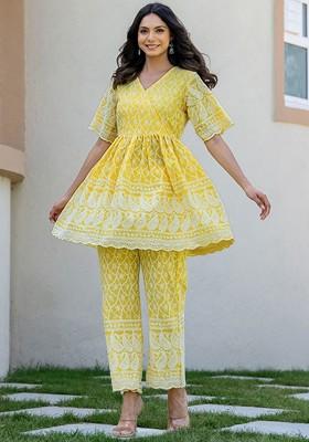 Yellow Printed Cotton Co Ord Set