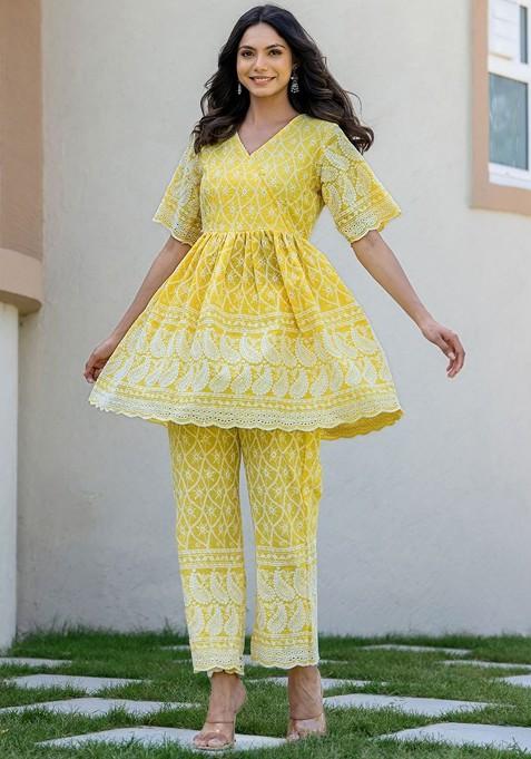 Yellow Printed Cotton Co Ord Set