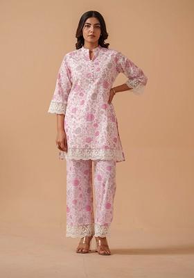 White Printed Cotton Co Ord Set