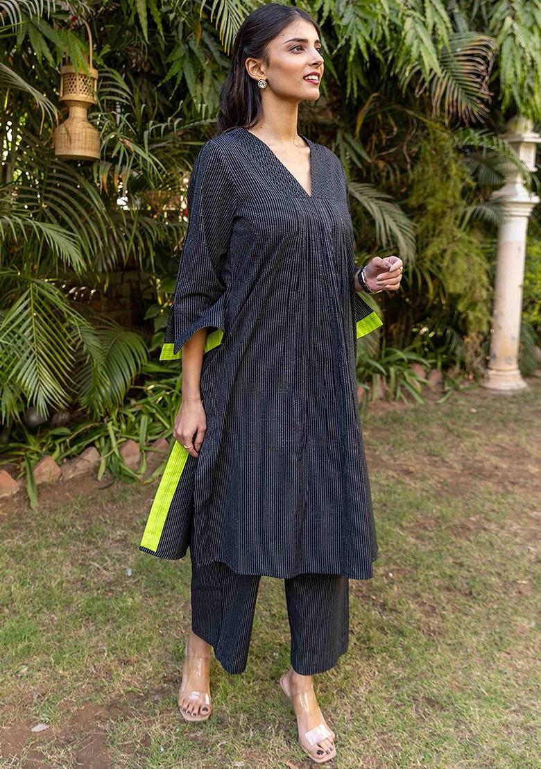 Black Printed Cotton Co Ord Set - Indya