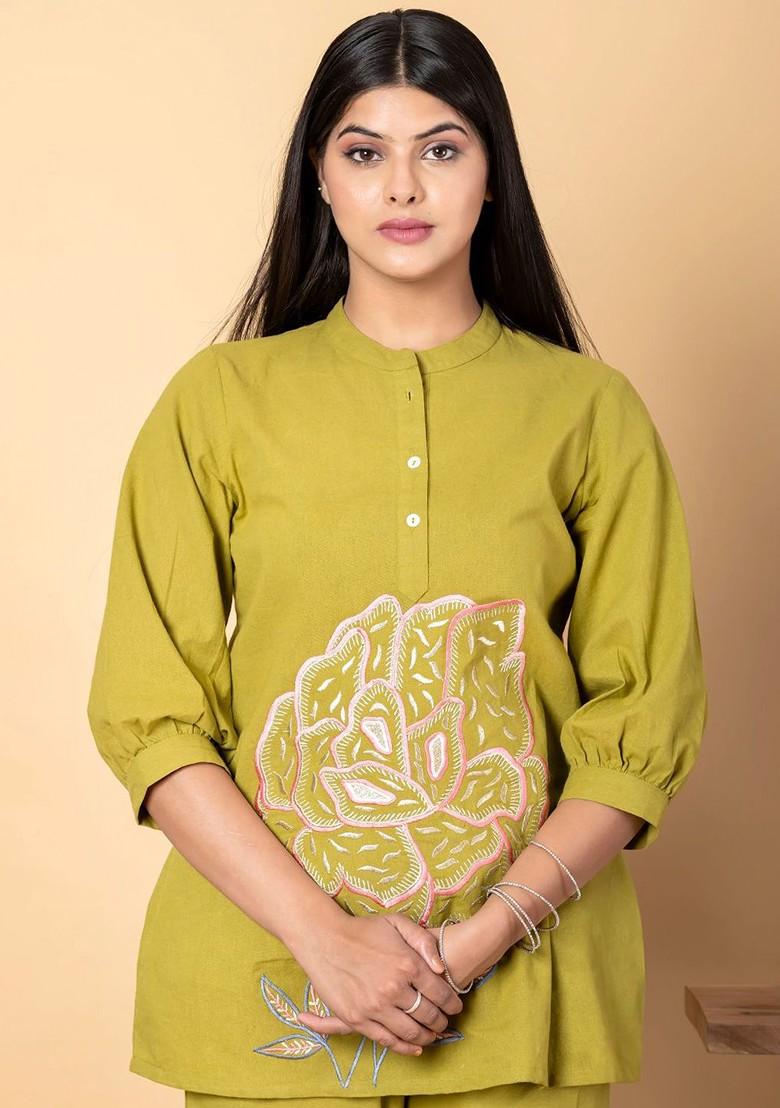 Green Printed Poly Blend Co Ord Set - Indya