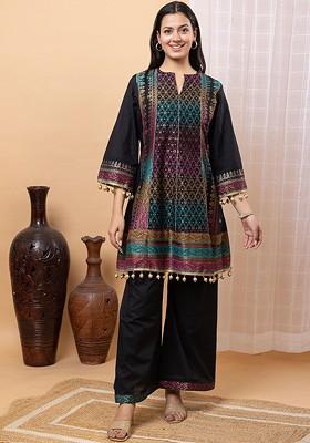 Black Printed Poly Blend Co Ord Set