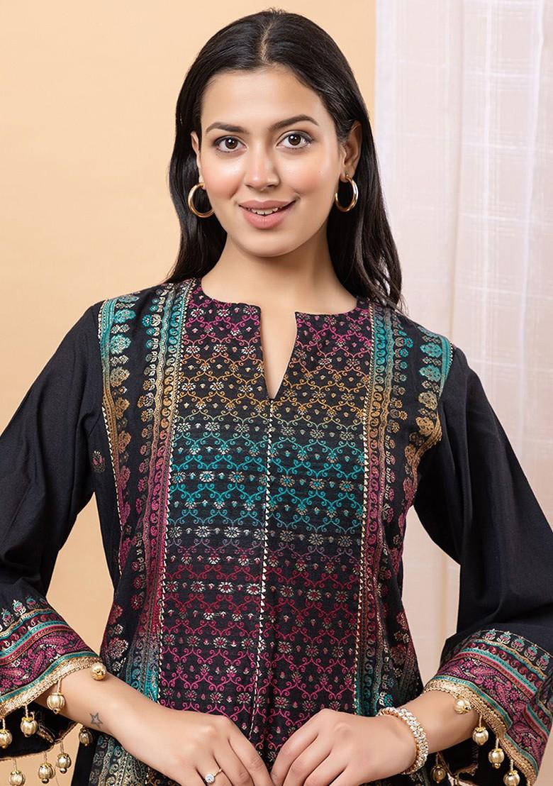 Black Printed Poly Blend Co Ord Set - Indya