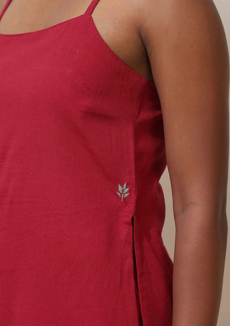 Maroon Printed Cotton Co Ord Set - Indya