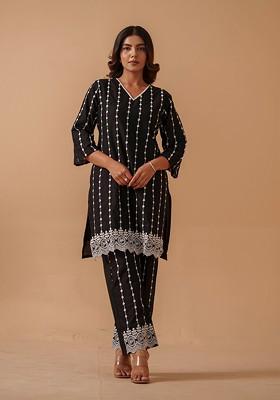 Black Printed Cotton Co Ord Set