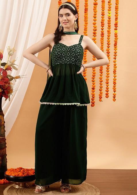 Green Printed Poly Blend Co Ord Set