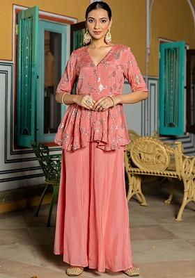 Pink Printed Poly Blend Co Ord Set