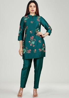 Teal Blue Printed Cotton Co Ord Set