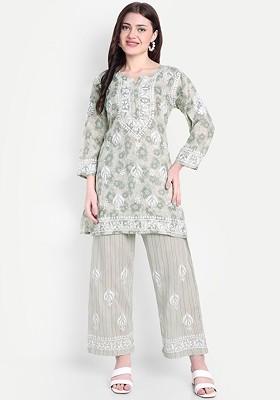 Green Printed Poly Blend Co Ord Set