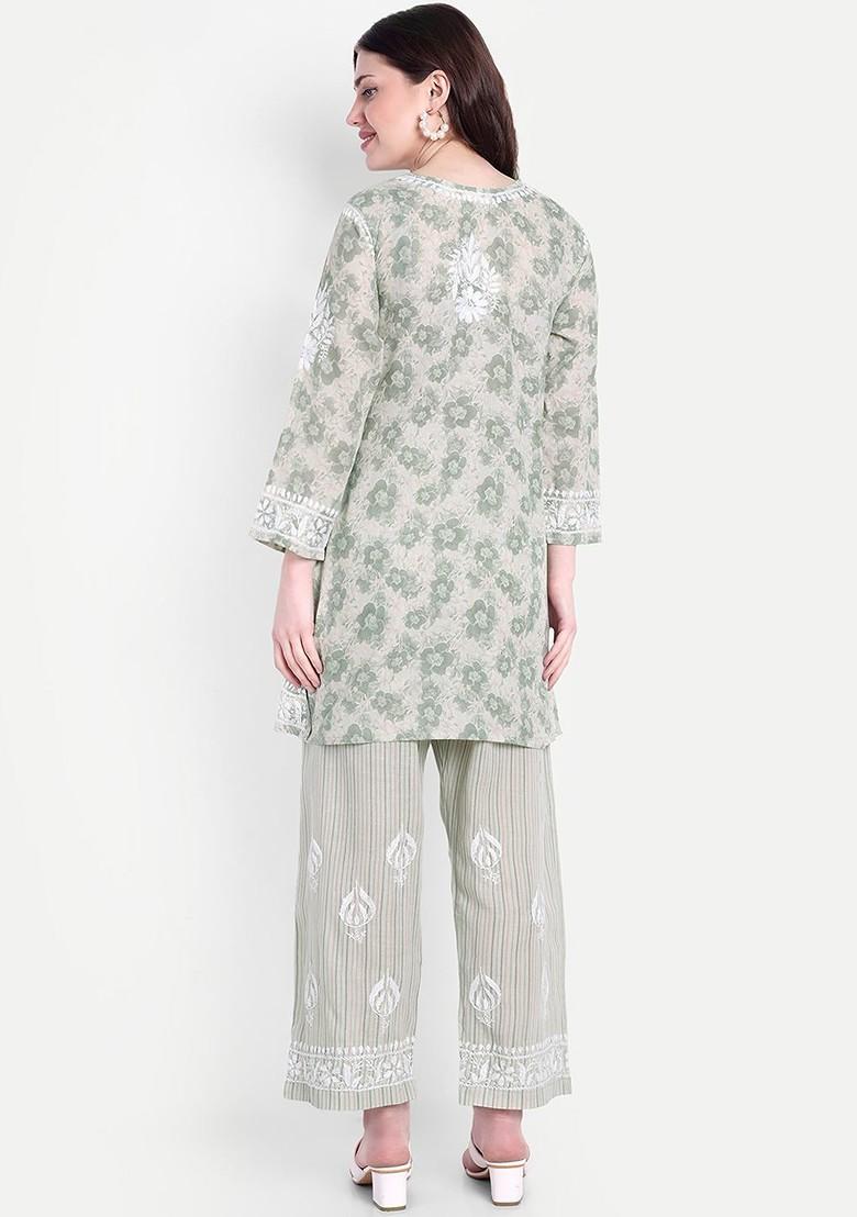 Green Printed Poly Blend Co Ord Set - Indya