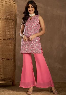 Pink Printed Poly Blend Co Ord Set