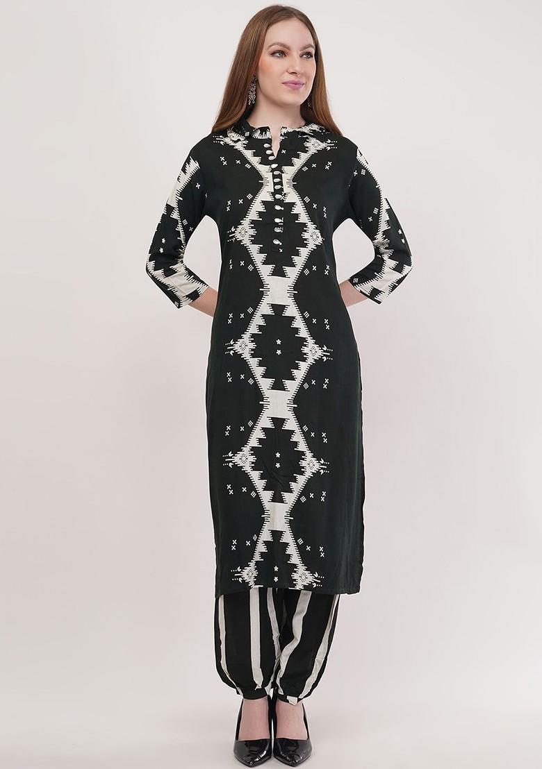Black Printed Poly Blend Co Ord Set - Indya