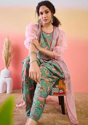 Green Printed Cotton Co Ord Set