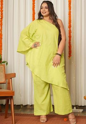 Lime Green Printed Cotton Co Ord Set