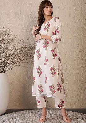 White Printed Cotton Co Ord Set