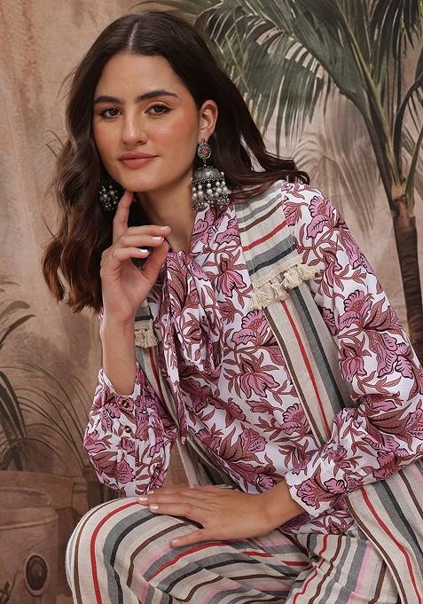 Purple Printed Poly Blend Co Ord Set