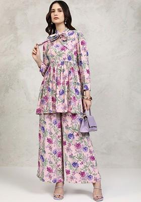 Pink Printed Poly Blend Co Ord Set