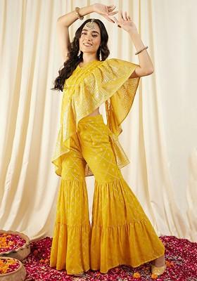 Yellow Printed Poly Blend Co Ord Set