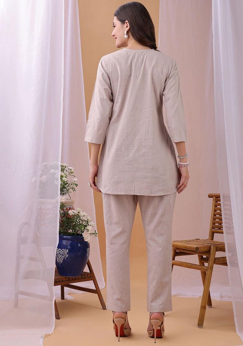 Brown Printed Poly Blend Co Ord Set - Indya