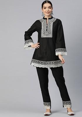 Black Printed Poly Blend Co Ord Set