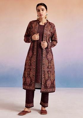 Maroon Printed Poly Blend Co Ord Set