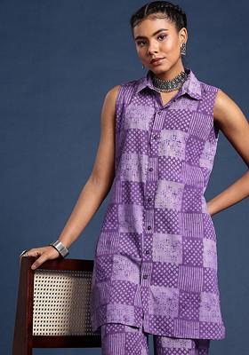 Purple Printed Cotton Co Ord Set