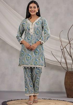 Blue Printed Cotton Co Ord Set
