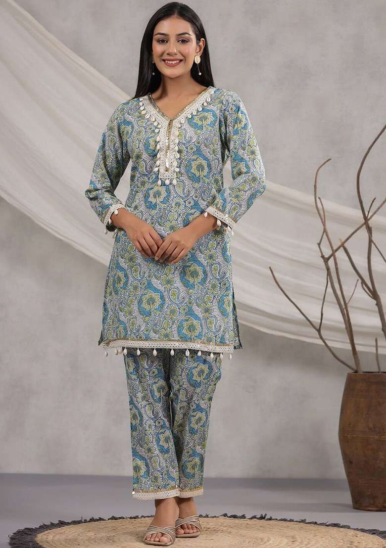 Blue Printed Cotton Co Ord Set - Indya