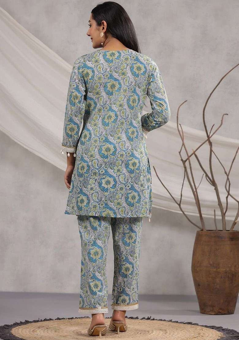 Blue Printed Cotton Co Ord Set - Indya