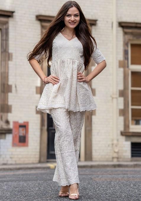 White Printed Cotton Co Ord Set