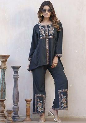 Black Printed Poly Blend Co Ord Set