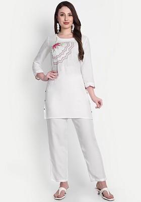White Printed Poly Blend Co Ord Set