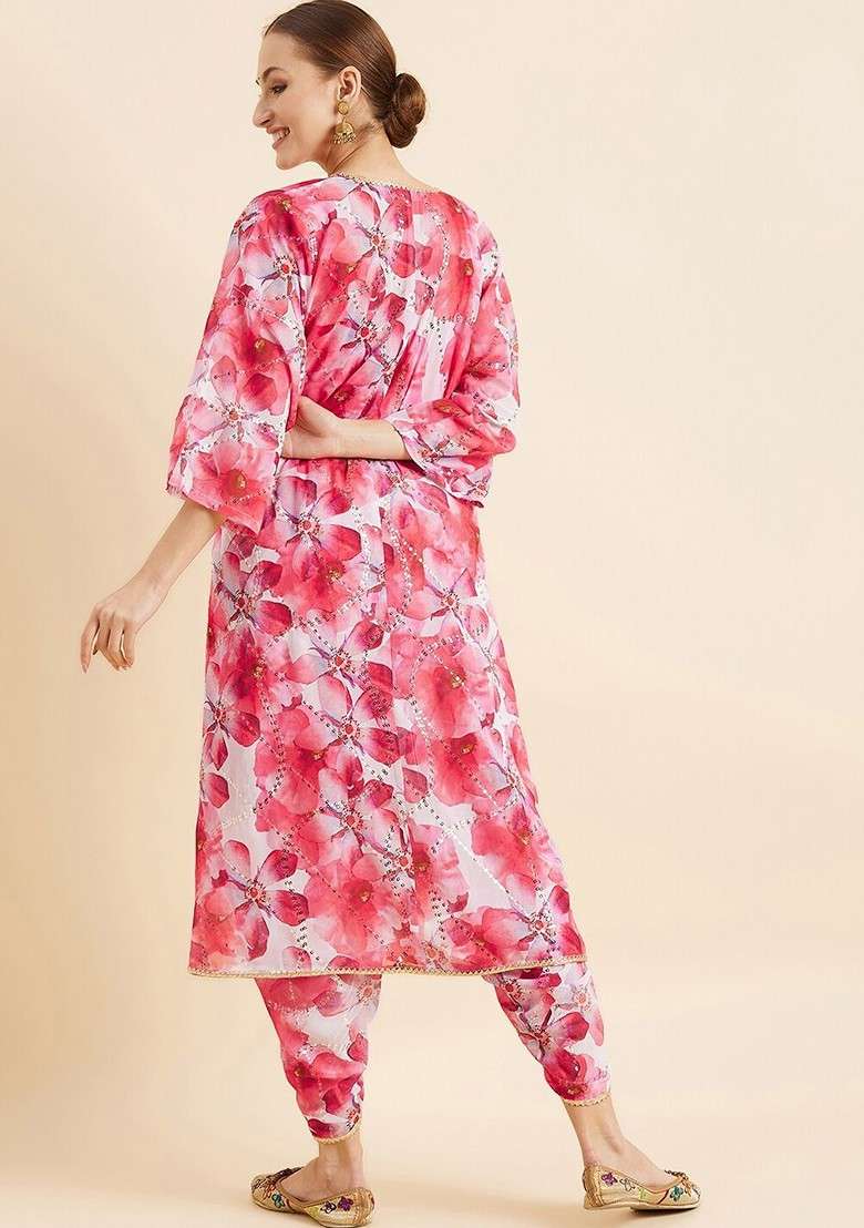 Pink Printed Poly Blend Co Ord Set - Indya